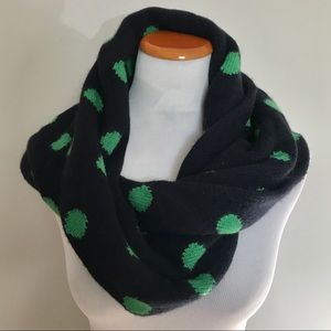 J Crew Navy and Green Polka Dot Infinity Scarf